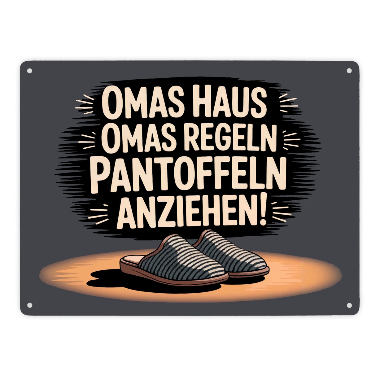 Omas Haus, Omas Regeln Pantoffeln anziehen im Vintage-Stil Metallschild in 15x20 cm