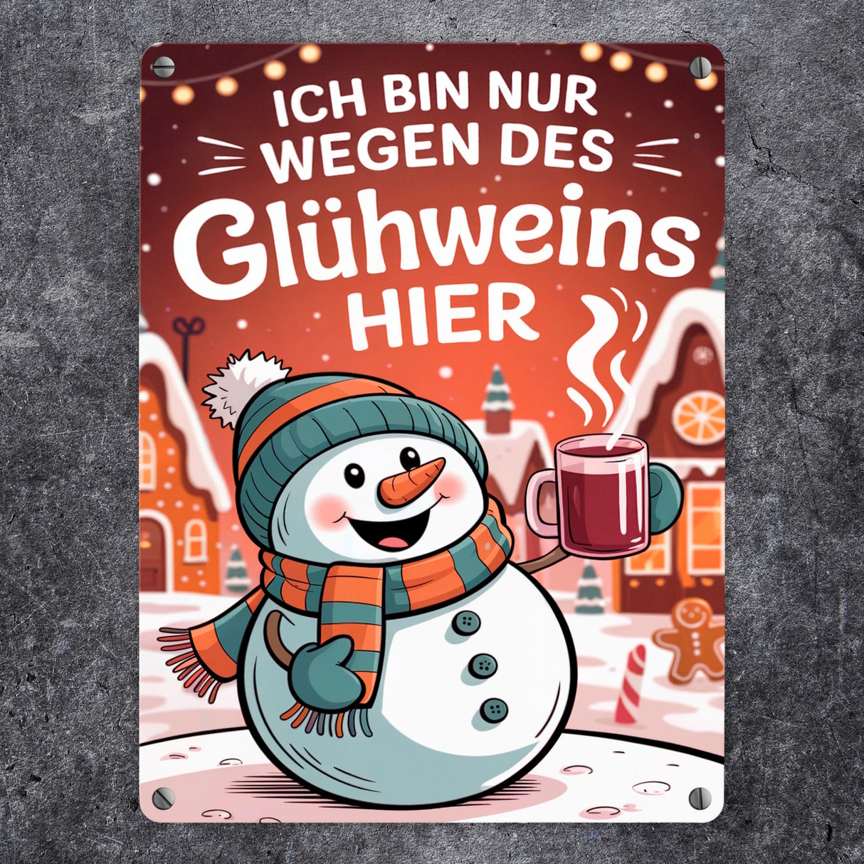 Schneemann Glühwein Spruch Metallschild in 15x20 cm Weihnachtsdeko