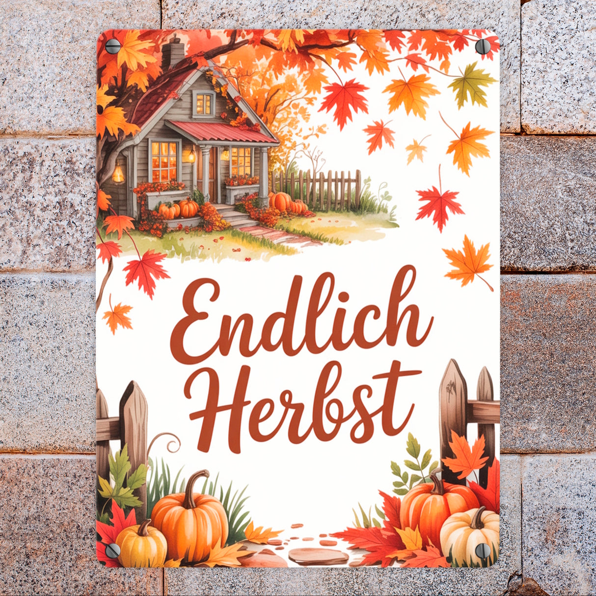 Herbstlandschaft Metallschild in 15x20 cm - Endlich Herbst