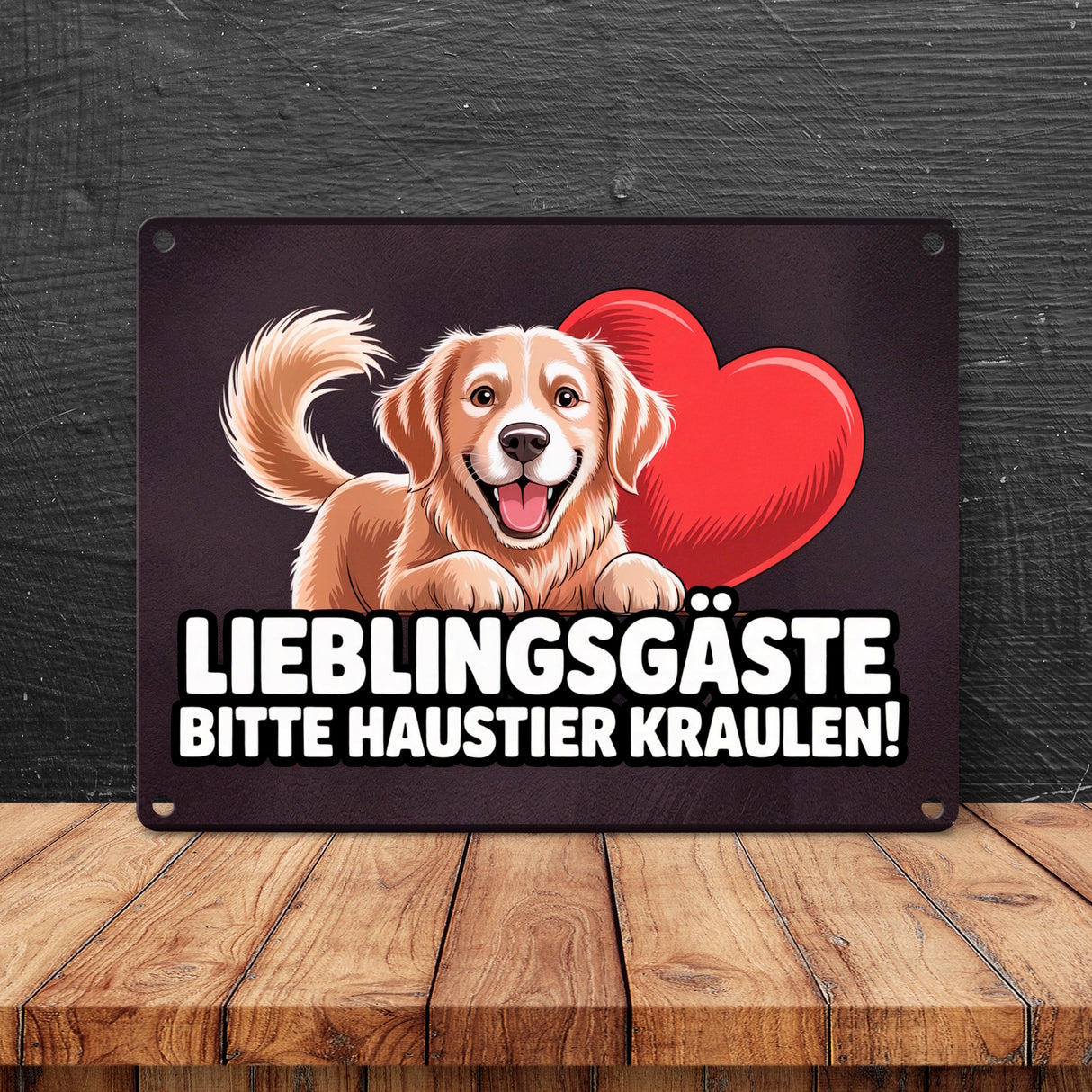 Lieblingsgäste bitte Haustier kraulen! Metallschild in 15x20 cm fröhlicher Hund
