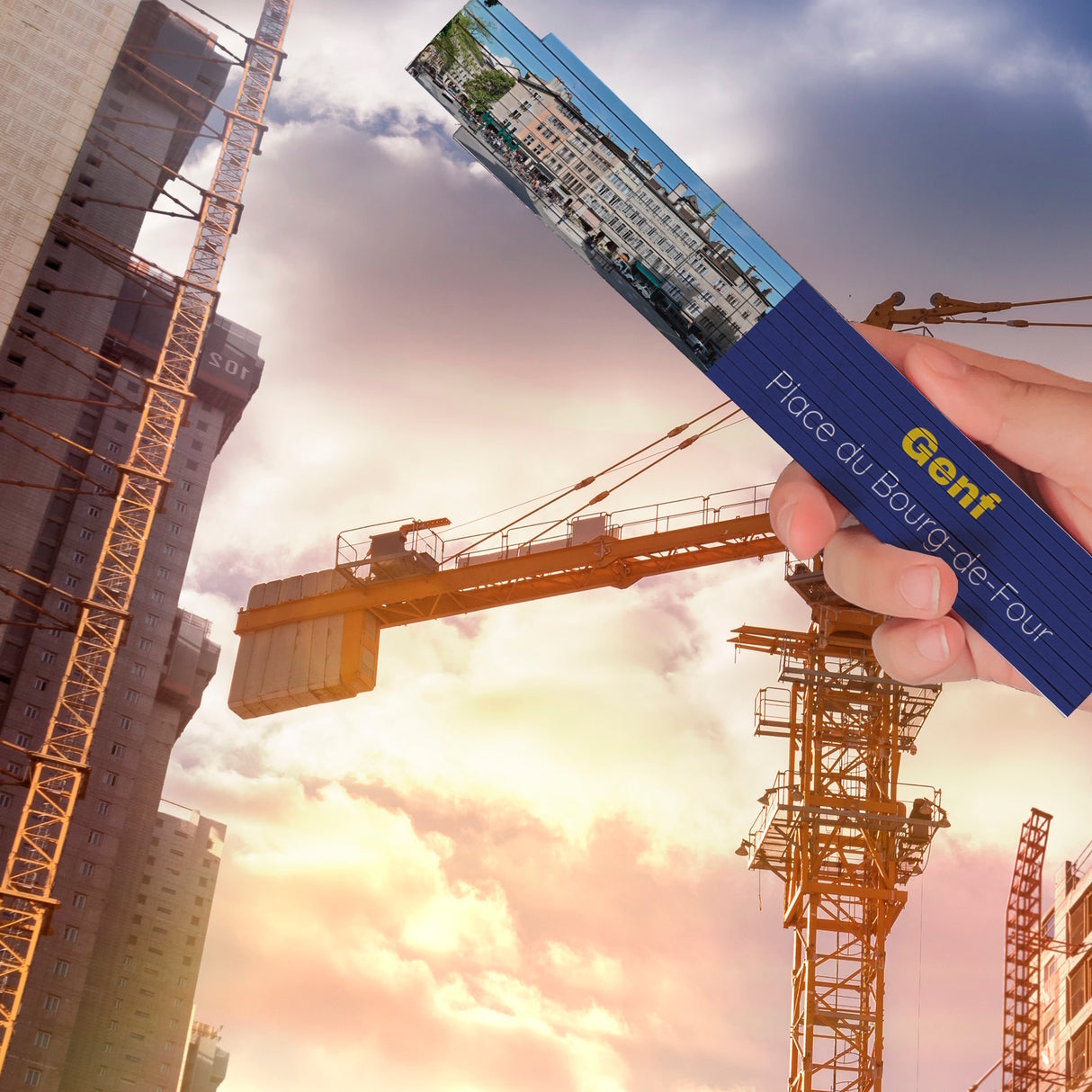 streetline Genf Place du Bourg-de-Four Meterstab aus Holz