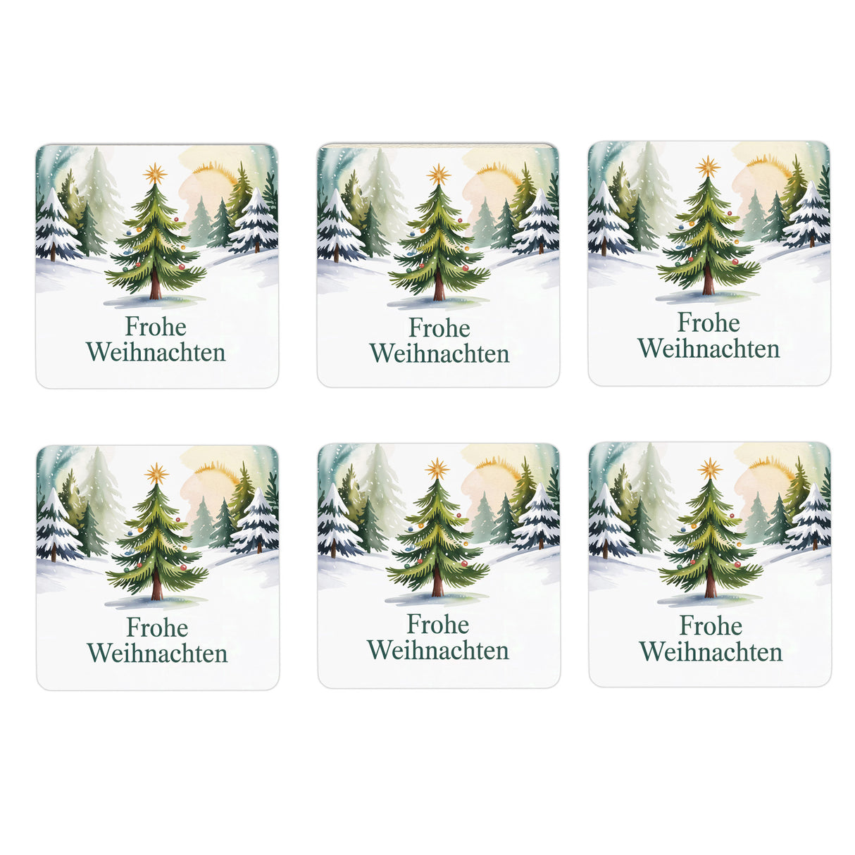 Weihnachten Tannenbaum 6er Set Untersetzer aus Holz - Frohe Weihnachten