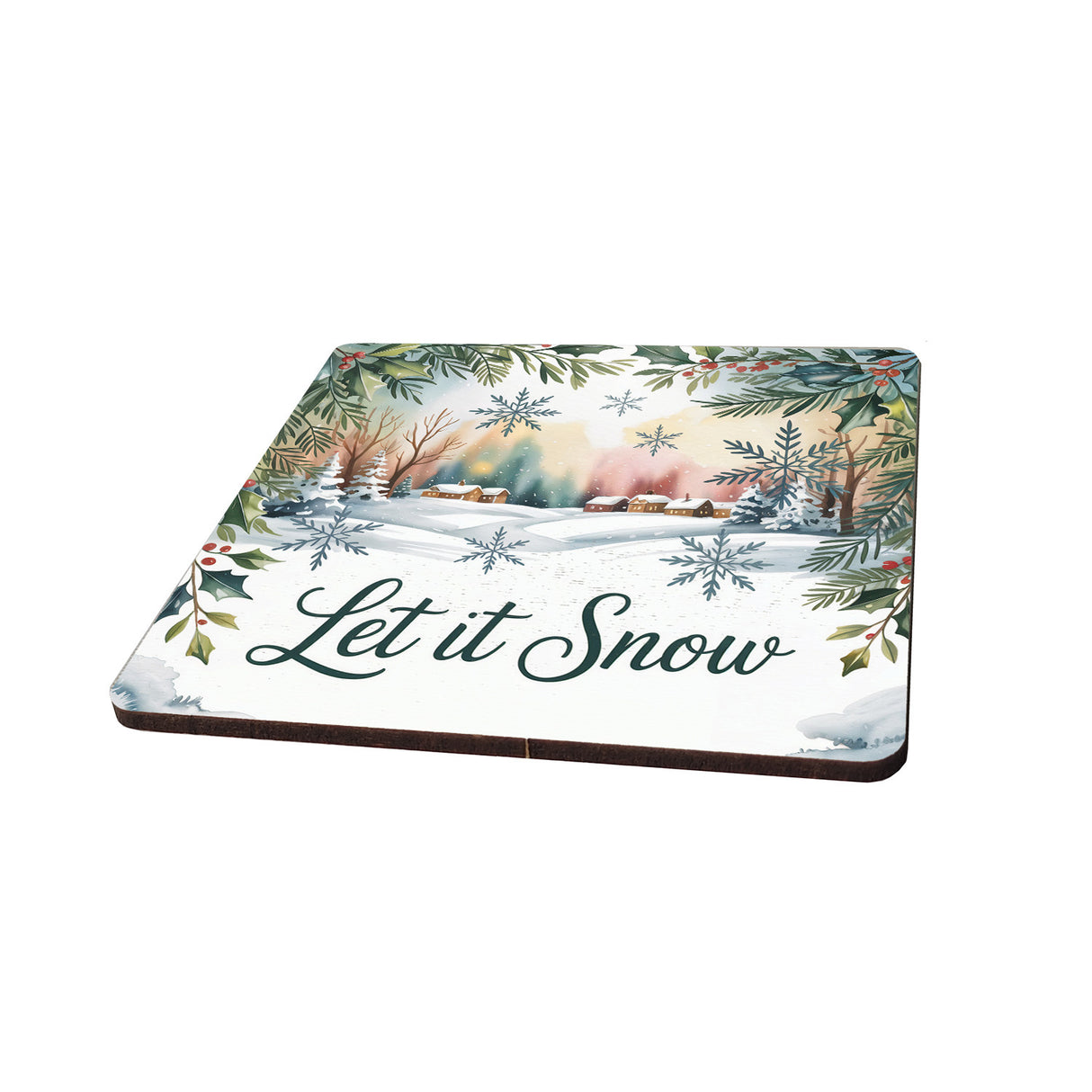 Weihnachten Schneeflocke 6er Set Untersetzer aus Holz - Let it snow