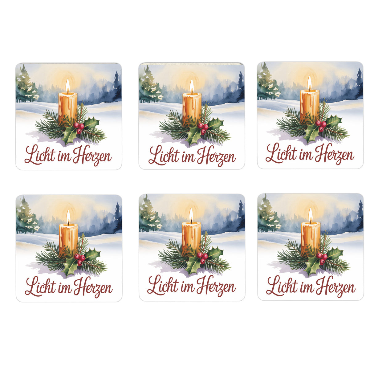 Weihnachten Kerze 6er Set Untersetzer aus Holz - Licht im Herzen