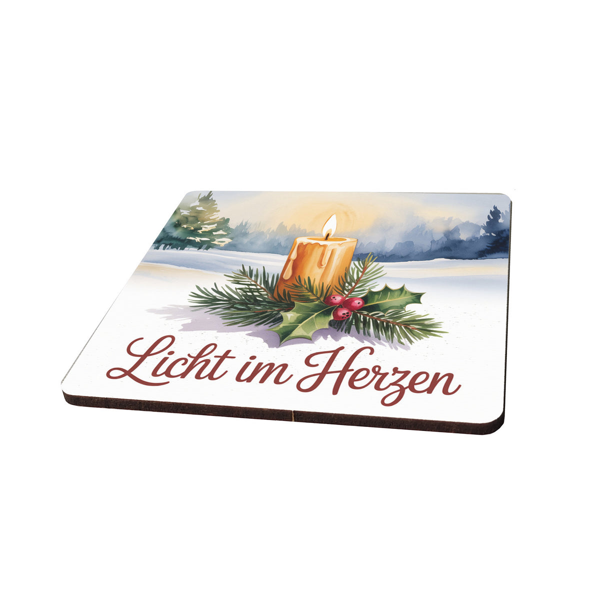 Weihnachten Kerze 6er Set Untersetzer aus Holz - Licht im Herzen