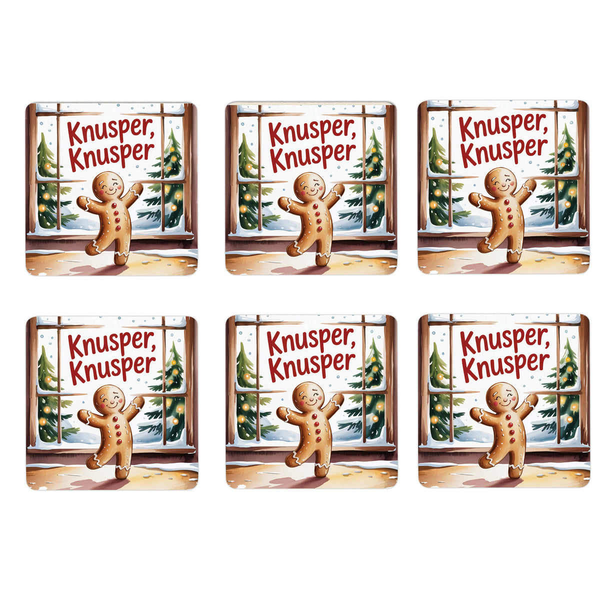 Weihnachten Lebkuchenmann 6er Set Untersetzer aus Holz - Knusper, knusper