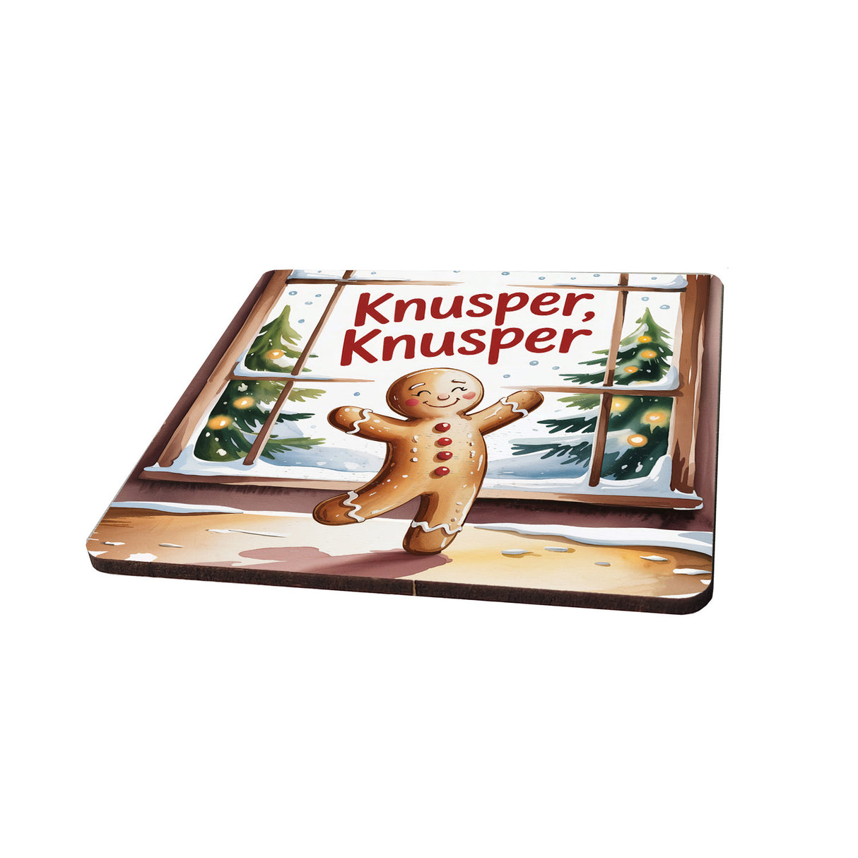 Weihnachten Lebkuchenmann 6er Set Untersetzer aus Holz - Knusper, knusper