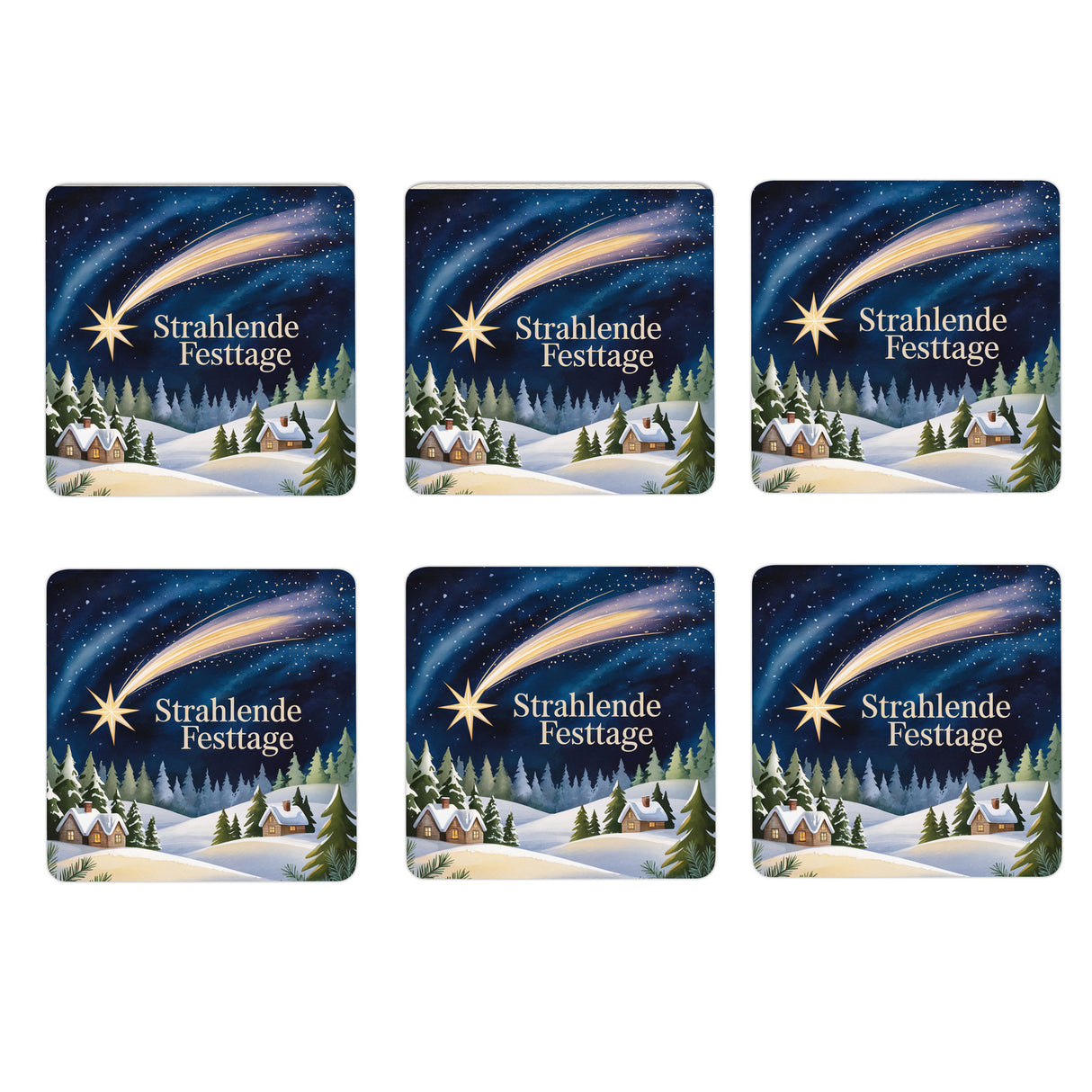 Weihnachten Sternschnuppe 6er Set Untersetzer aus Holz - Strahlende Festtage