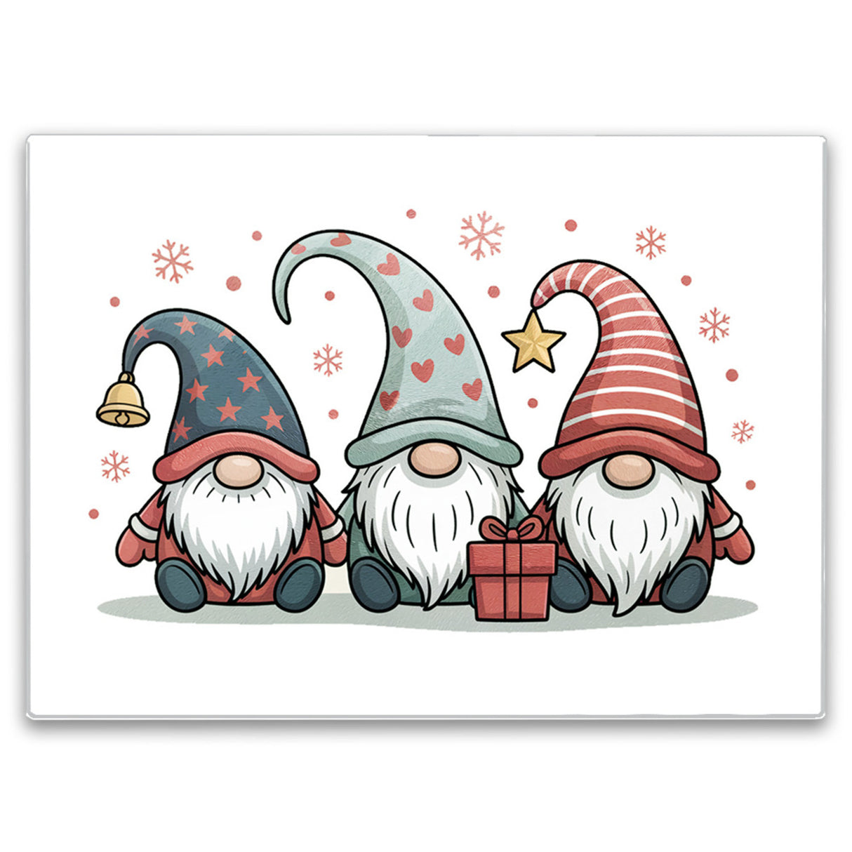 Weihnachtswichtel mit Geschenk Schneidebrett aus Glas Weihnachten