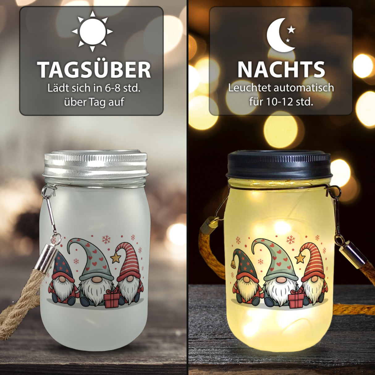 Weihnachtswichtel mit Geschenk Solarlicht Weihnachten