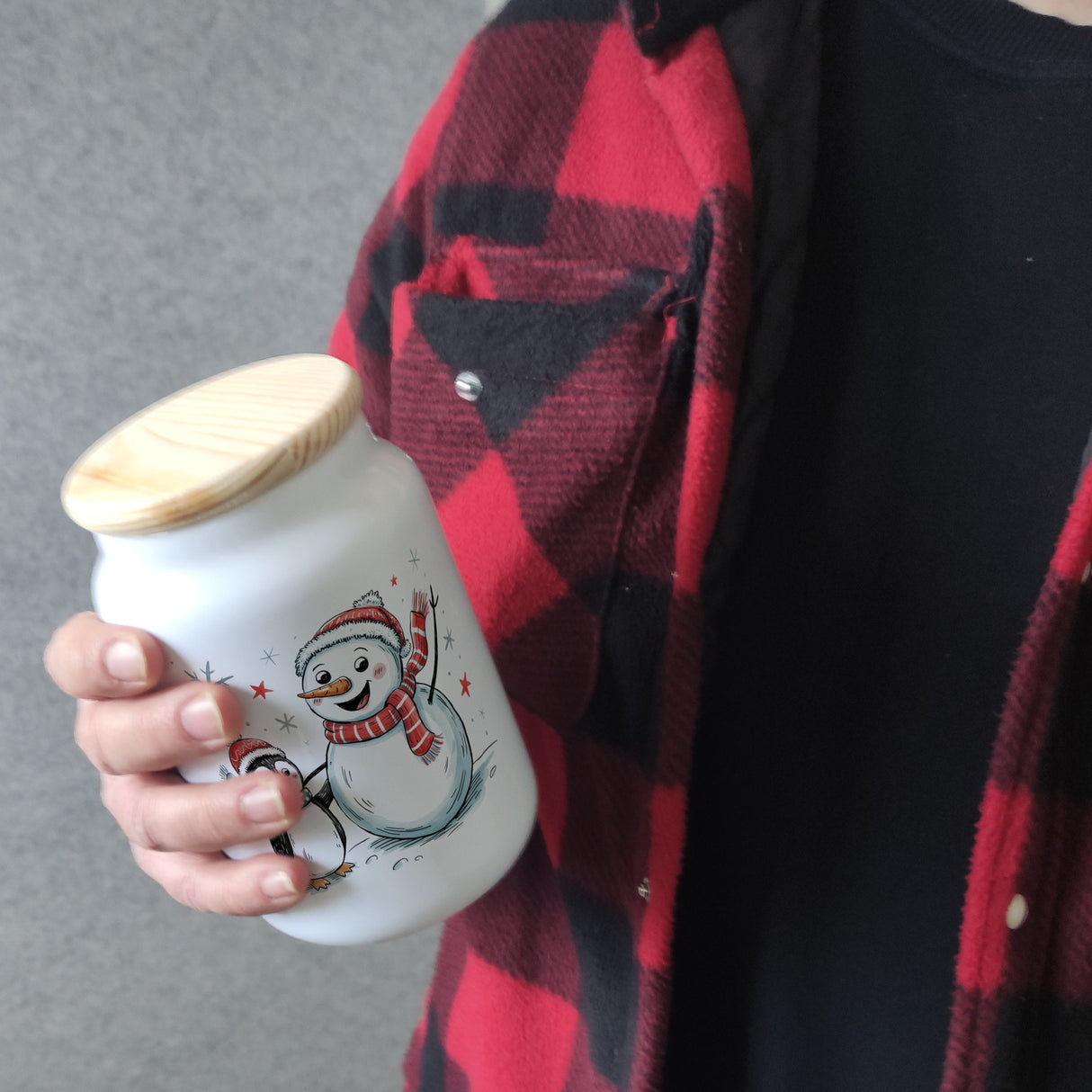 Schneemann und Pinguin mit Schneeflocken Keksdose n für Winterliebhaber