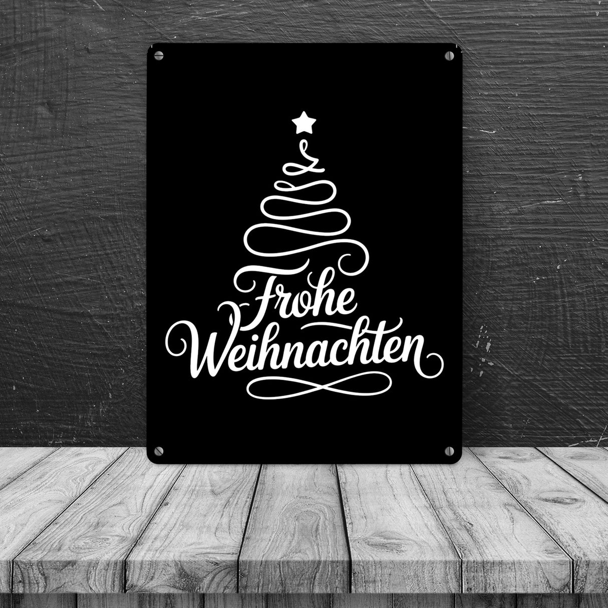 Minimalistischer Weihnachtsbaum Frohe Weihnachten Metallschild in 15x20 cm