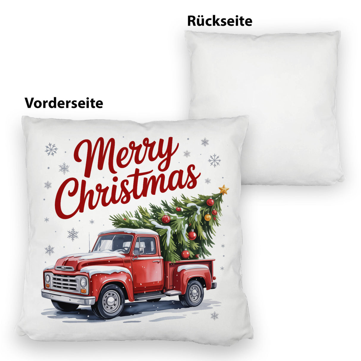 Merry Christmas Kissen mit Rotem Truck und Weihnachtsbaum