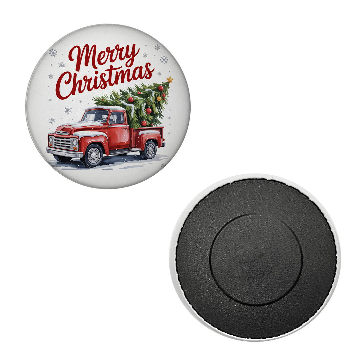 Merry Christmas Magnet mit Rotem Truck und Weihnachtsbaum