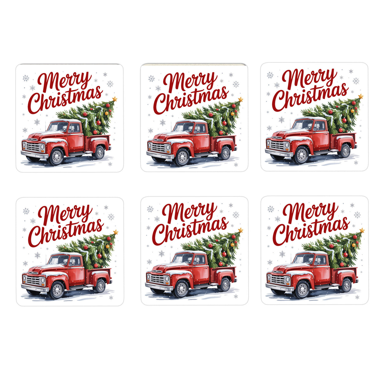 Merry Christmas Untersetzer mit Rotem Truck und Weihnachtsbaum