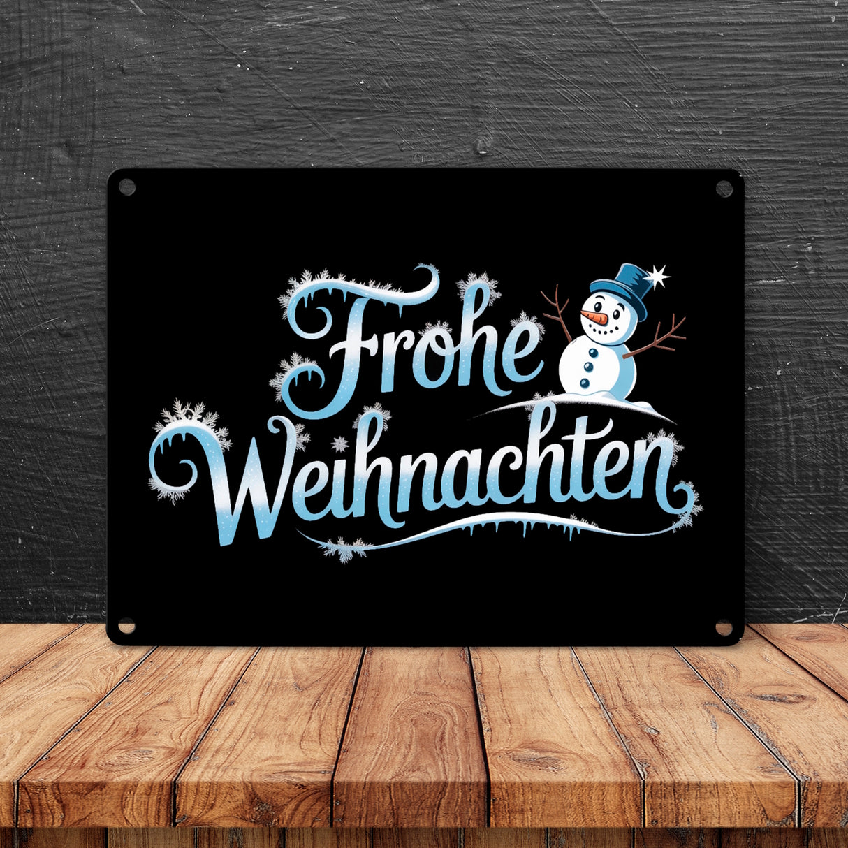 Frohe Weihnachten mit Schneemann Metallschild in 15x20 cm