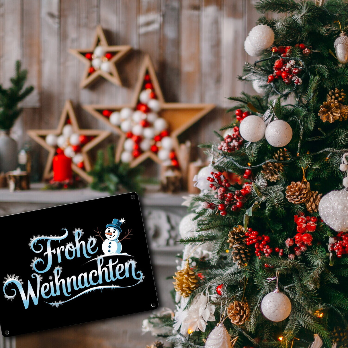 Frohe Weihnachten mit Schneemann Metallschild in 15x20 cm