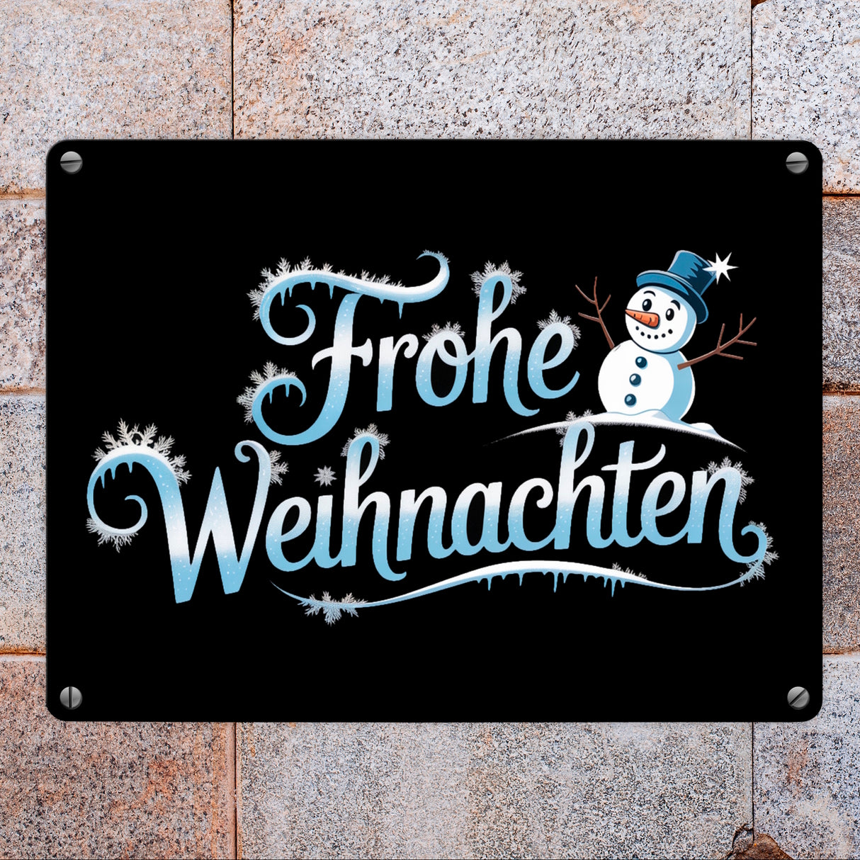 Frohe Weihnachten mit Schneemann Metallschild in 15x20 cm