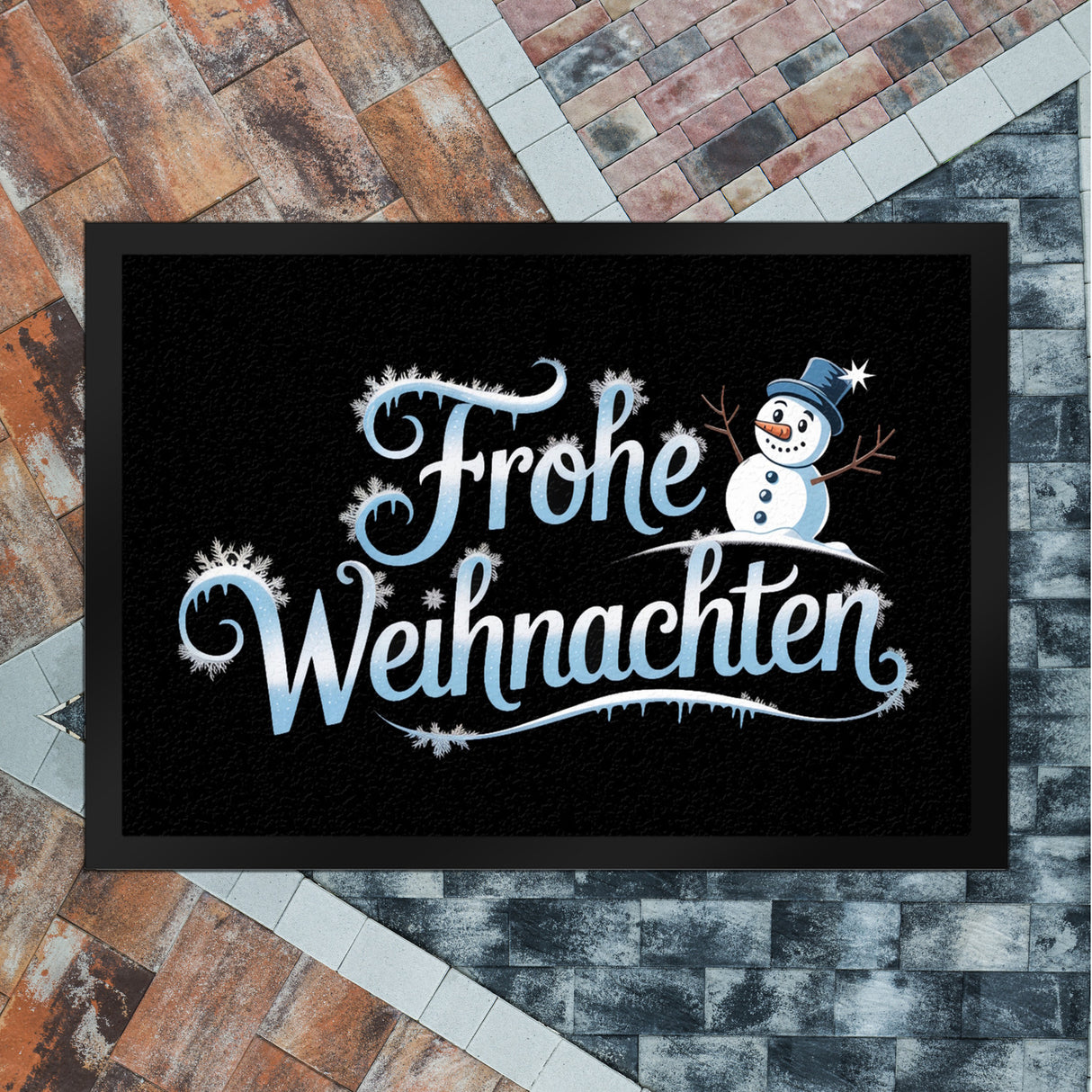 Frohe Weihnachten mit Schneemann Fußmatte in 35x50 cm