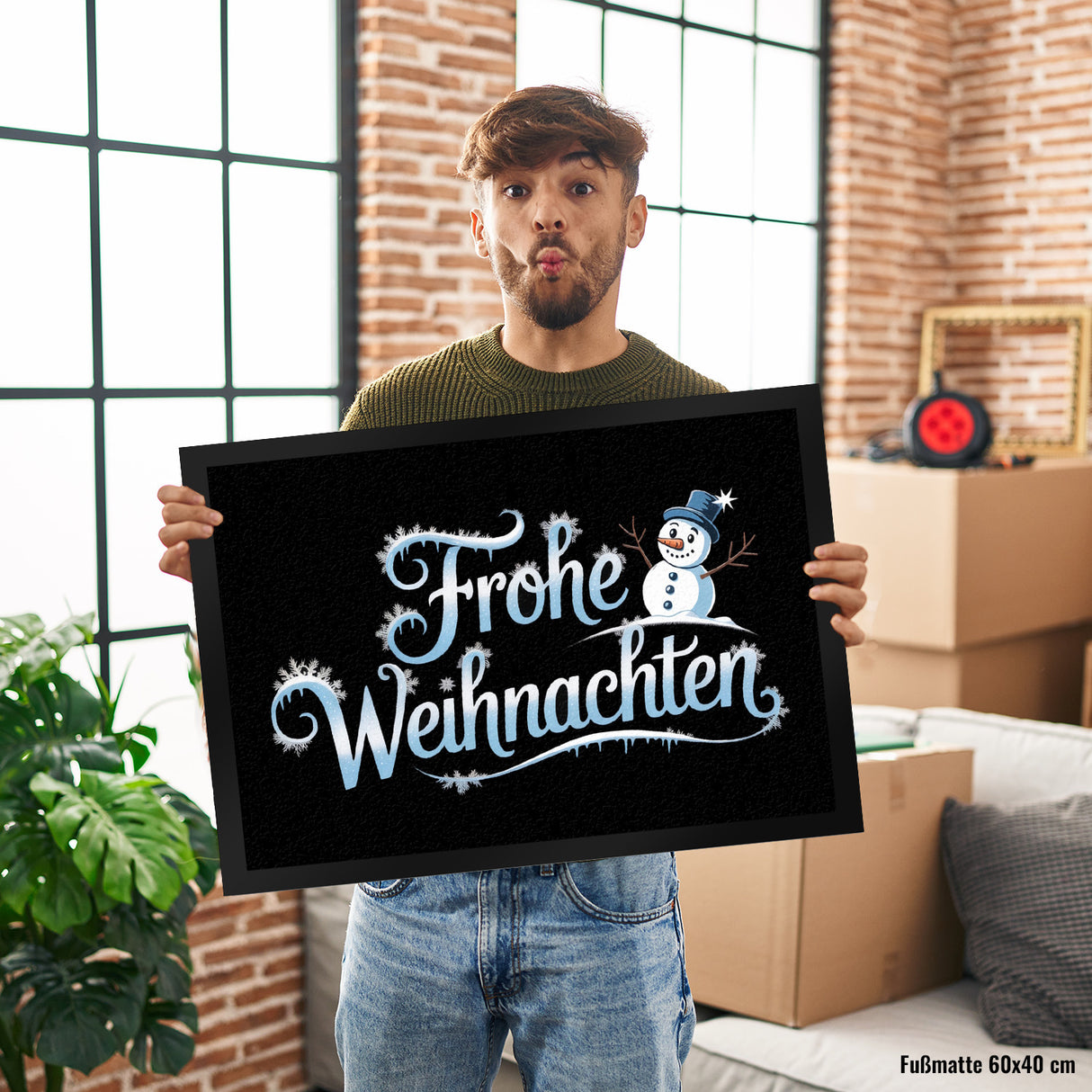 Frohe Weihnachten mit Schneemann Fußmatte in 35x50 cm