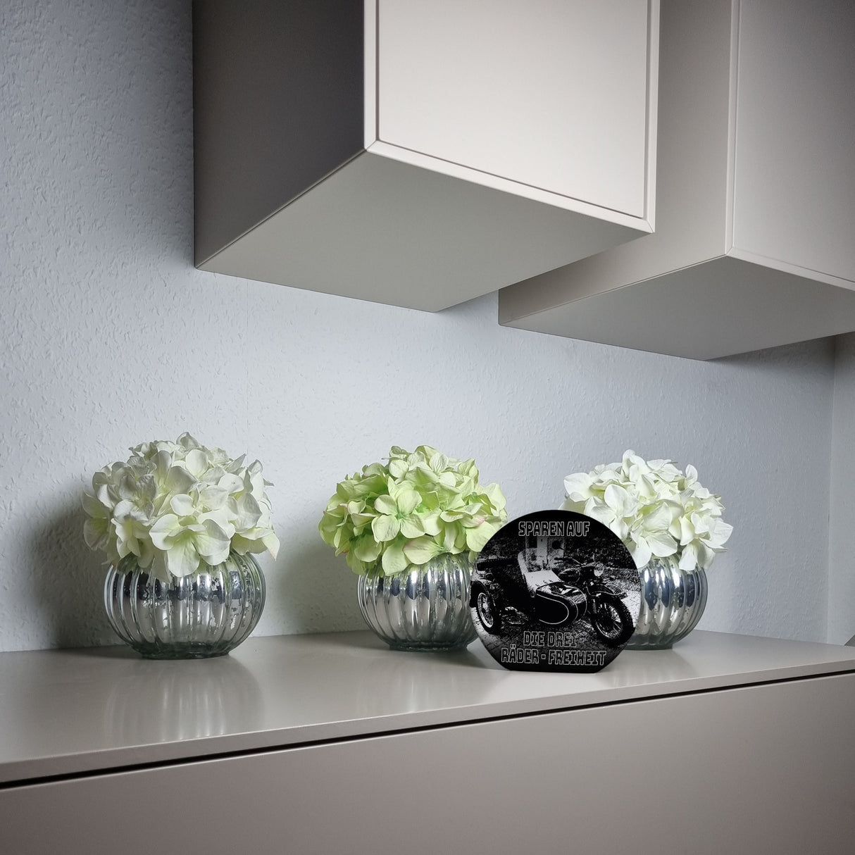 Oldtimermotorrad mit Beiwagen Spardose mit Spruch: Sparen auf die drei Räder Freiheit