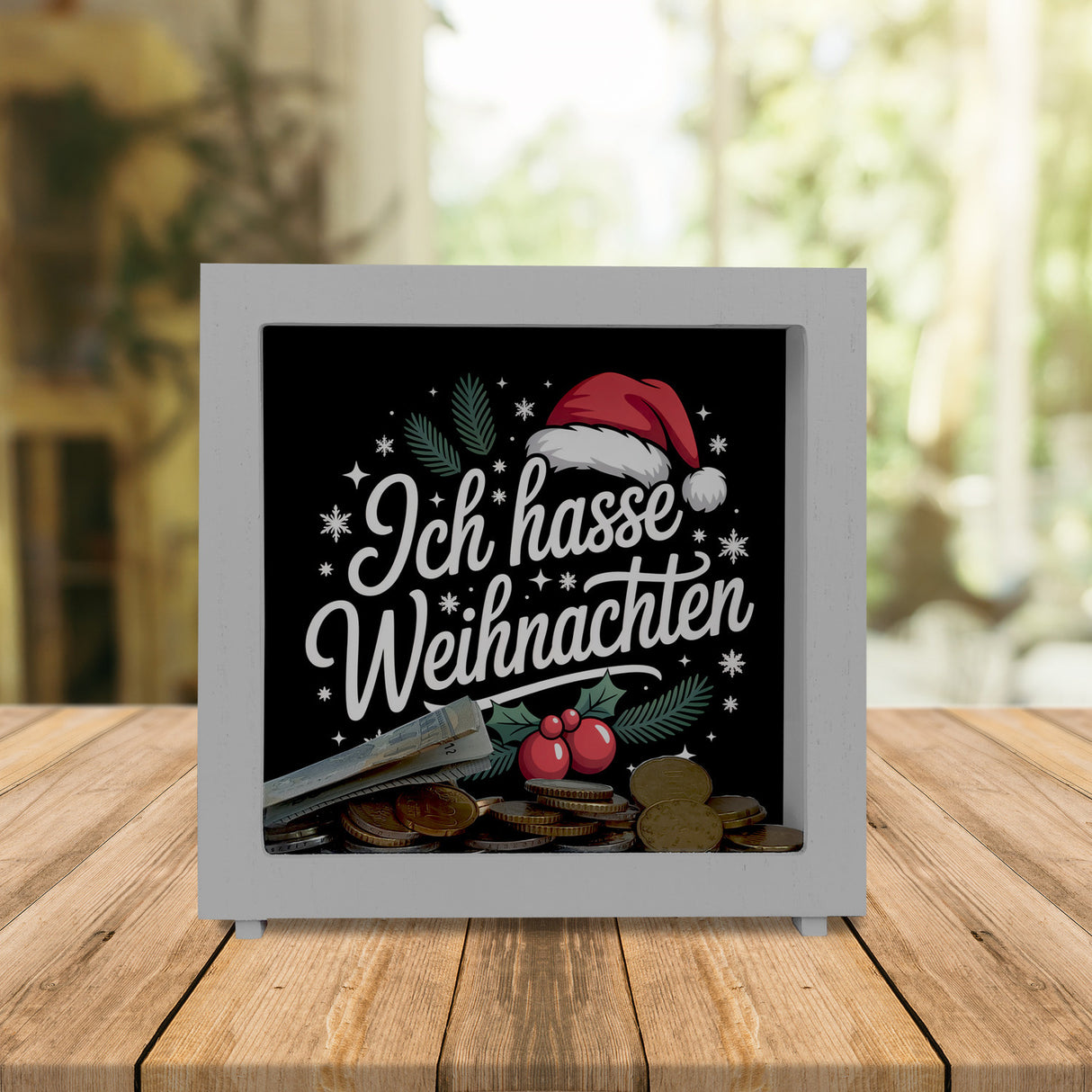 Ich hasse Weihnachten Spardose mit Weihnachtsmannhut