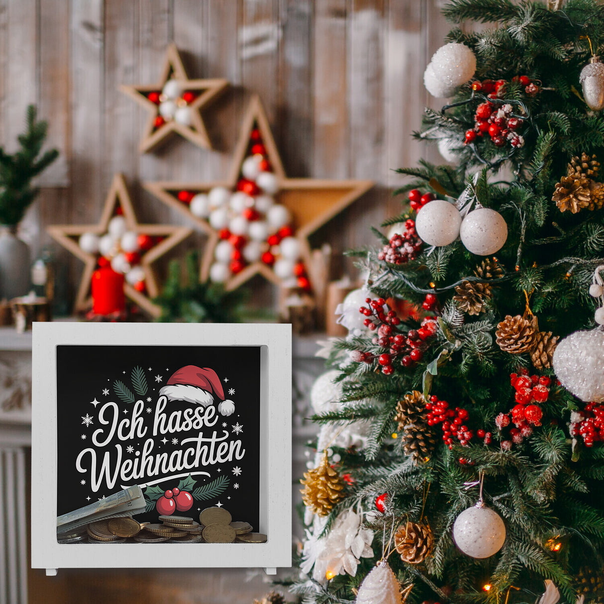 Ich hasse Weihnachten Spardose mit Weihnachtsmannhut