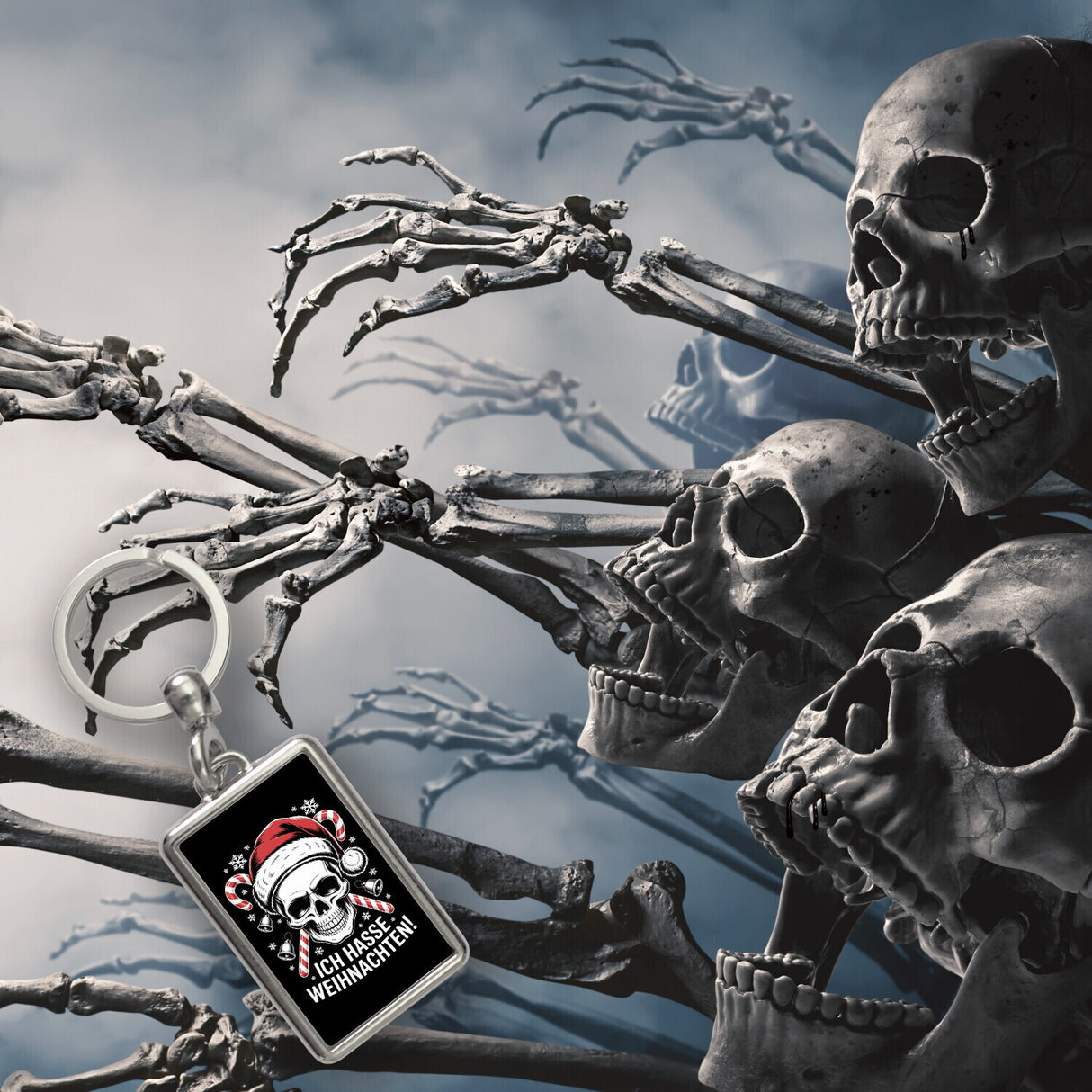 Totenkopf Weihnachtsmann Schlüsselanhänger - Ich hasse Weihnachten