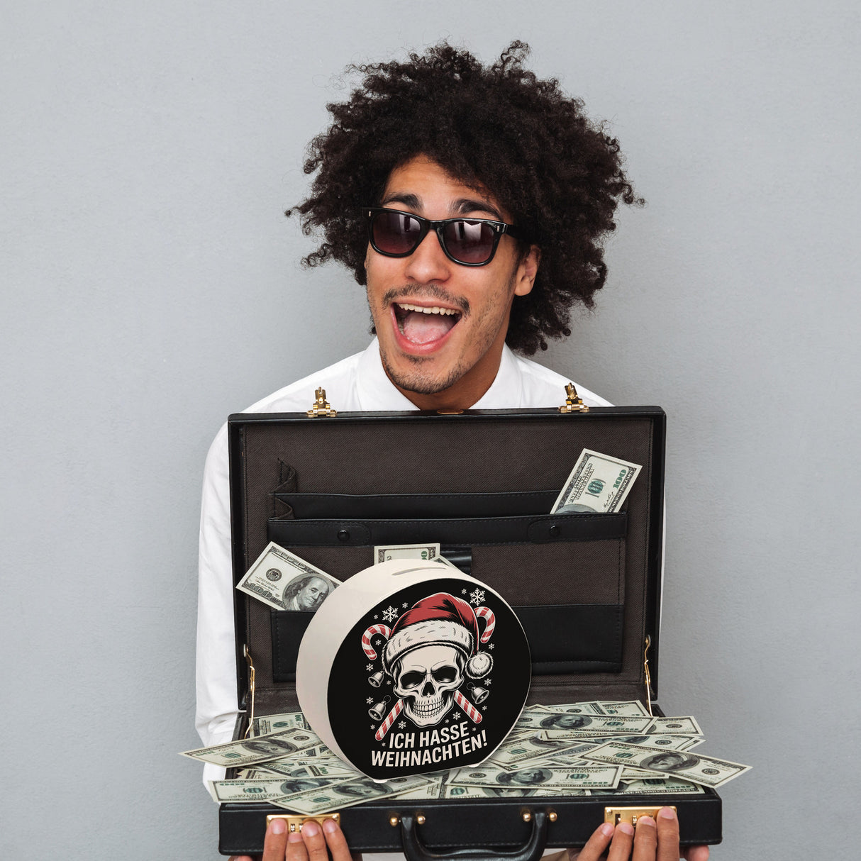 Totenkopf Weihnachtsmann Spardose - Ich hasse Weihnachten