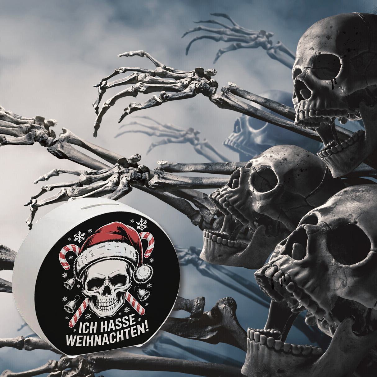 Totenkopf Weihnachtsmann Spardose - Ich hasse Weihnachten