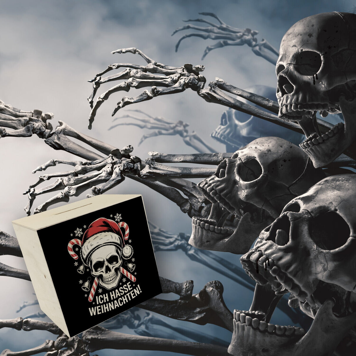 Totenkopf Weihnachtsmann Spardose - Ich hasse Weihnachten