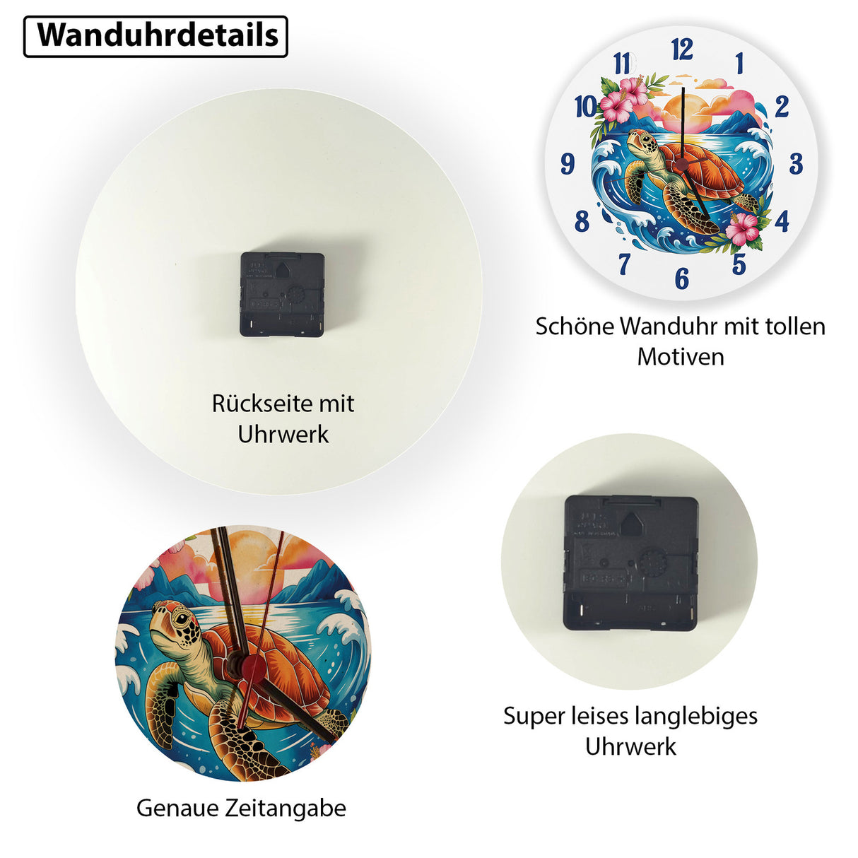 Meeresschildkröte Aquarellstil Wanduhr Maritimes Design