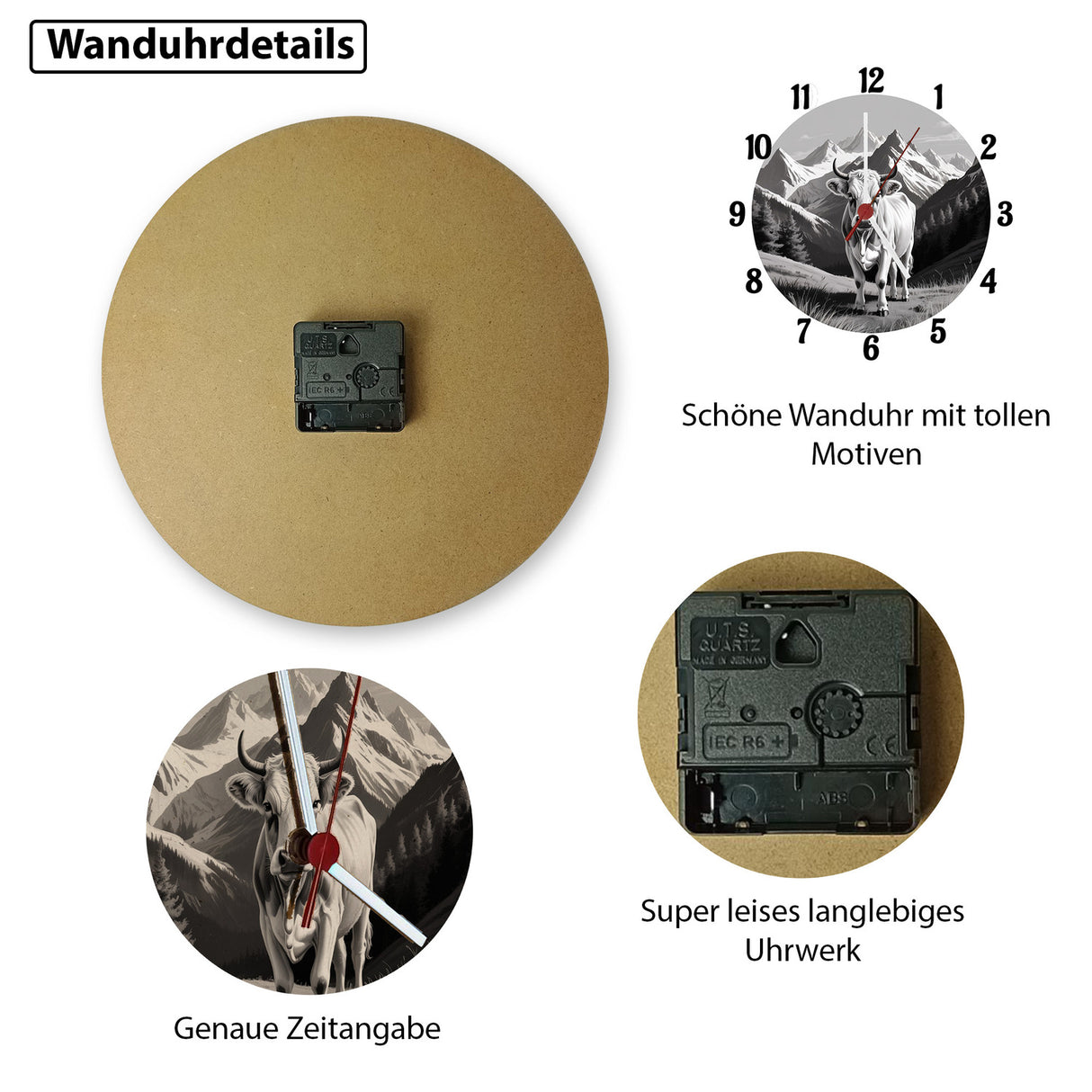Kuh in den Bergen Wanduhr für Tier-Fans
