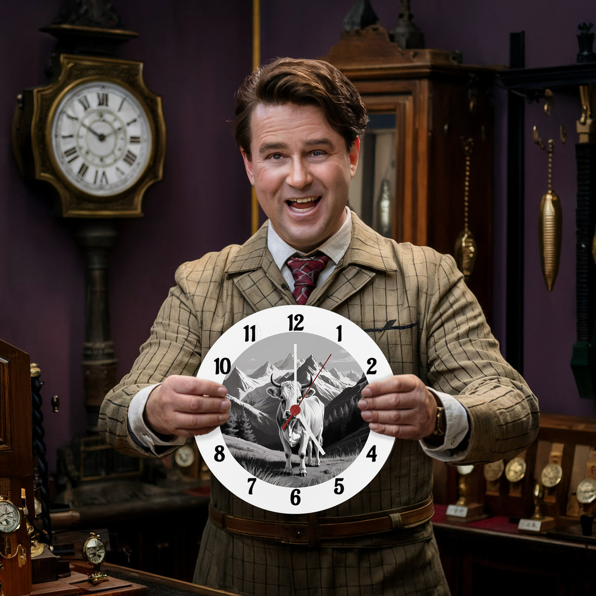 Kuh in den Bergen Wanduhr für Tier-Fans