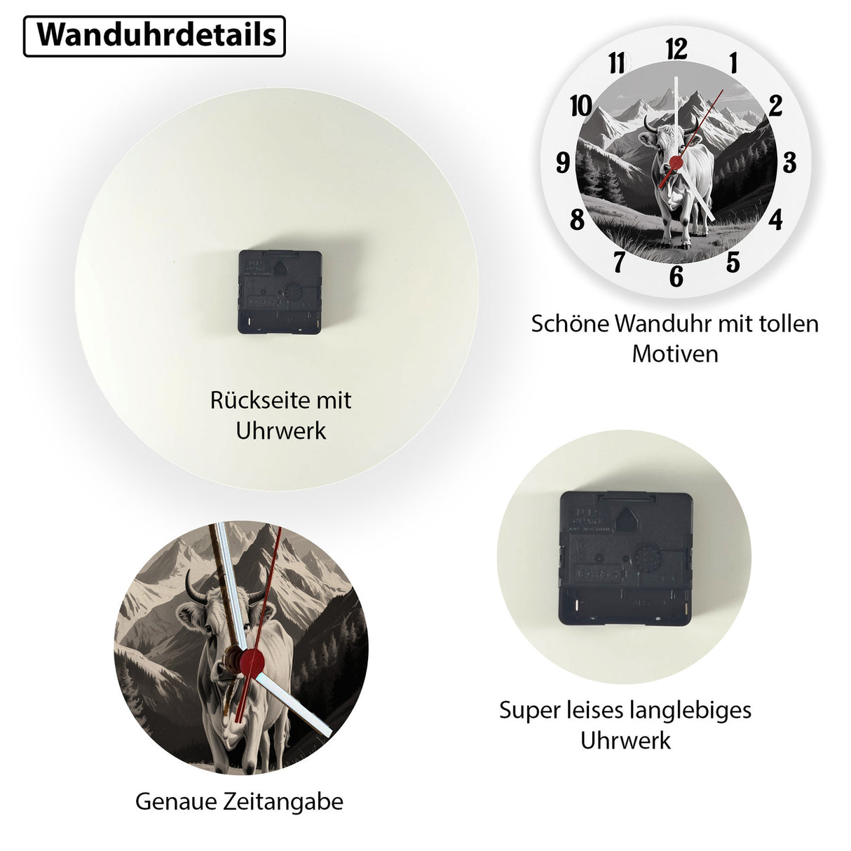 Kuh in den Bergen Wanduhr für Tier-Fans