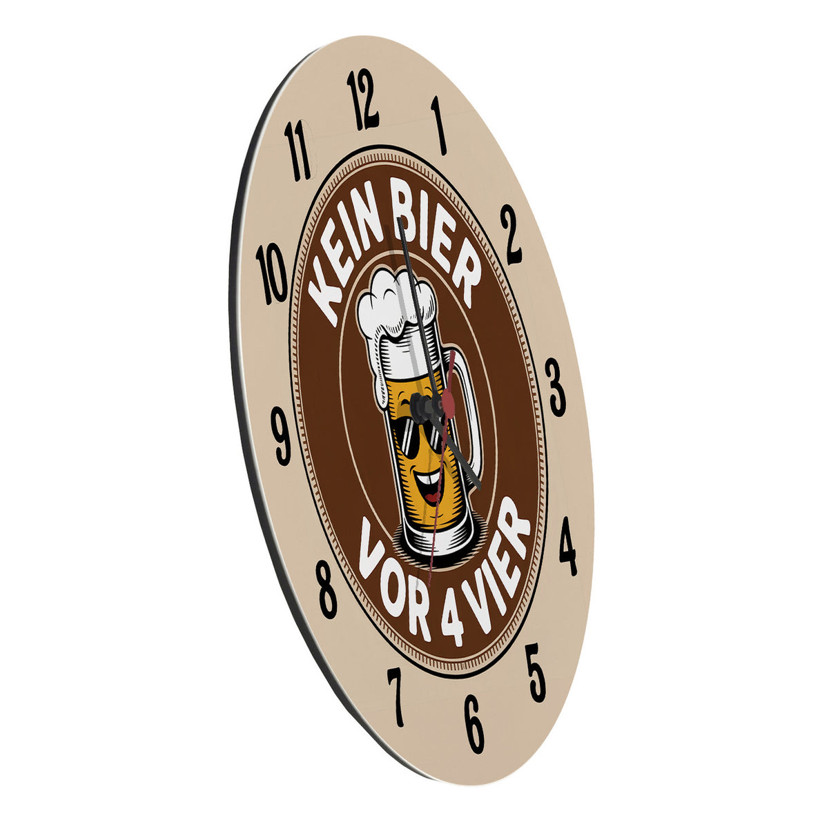 Bierglas Cartoon - Kein Bier vor vier Spruch Wanduhr