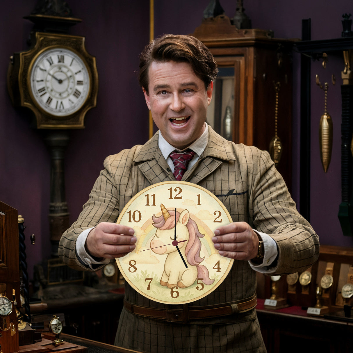 Cartoon Einhorn mit Regenbogen Wanduhr