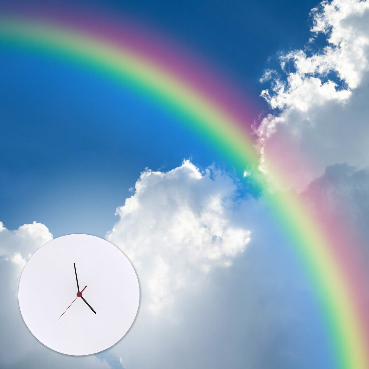 Cartoon Einhorn mit Regenbogen Wanduhr