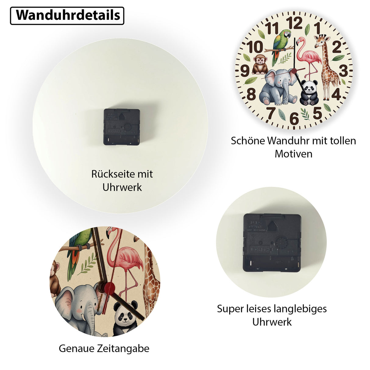 Safari Tiere Wanduhr für Kinderzimmer Dekoration