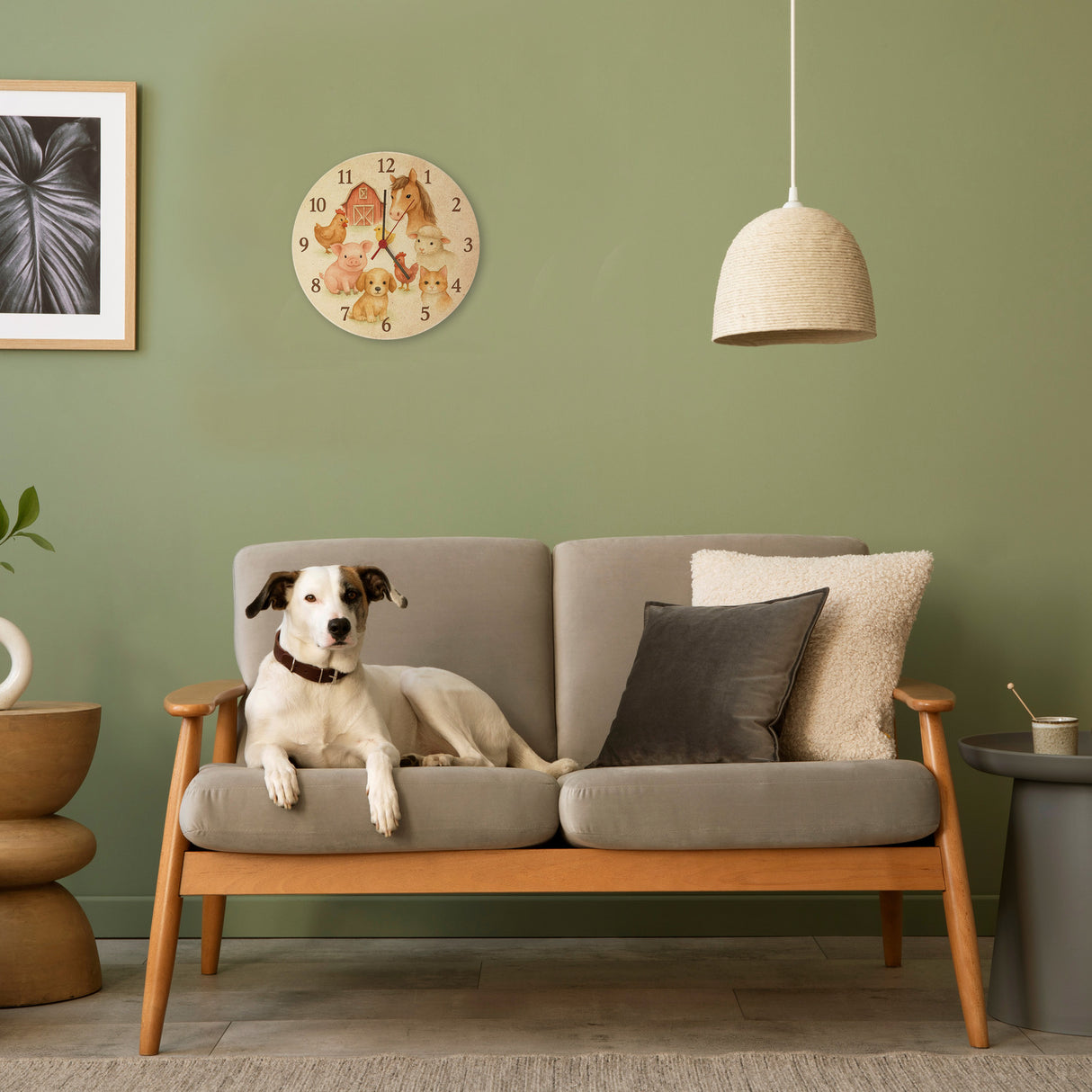 Bauernhoftiere Aquarellstil Wanduhr für Kinderzimmer