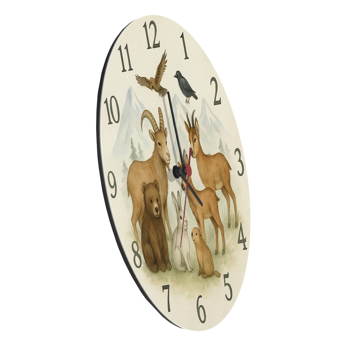 Alpentiere Aquarellstil Wanduhr Tierliebhaber