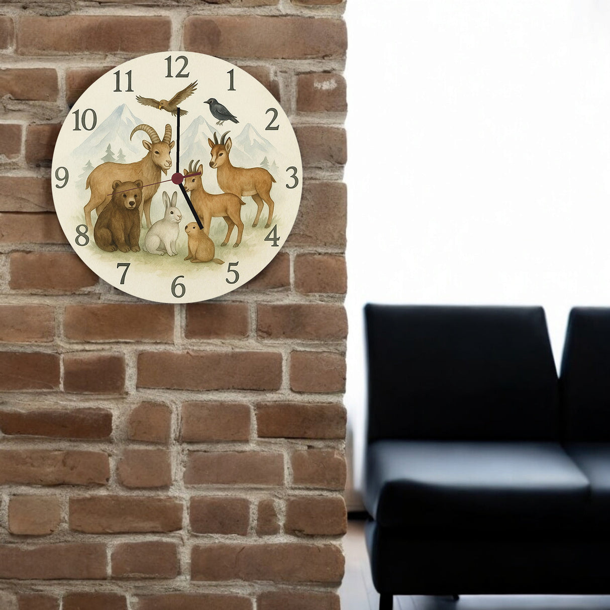 Alpentiere Aquarellstil Wanduhr Tierliebhaber