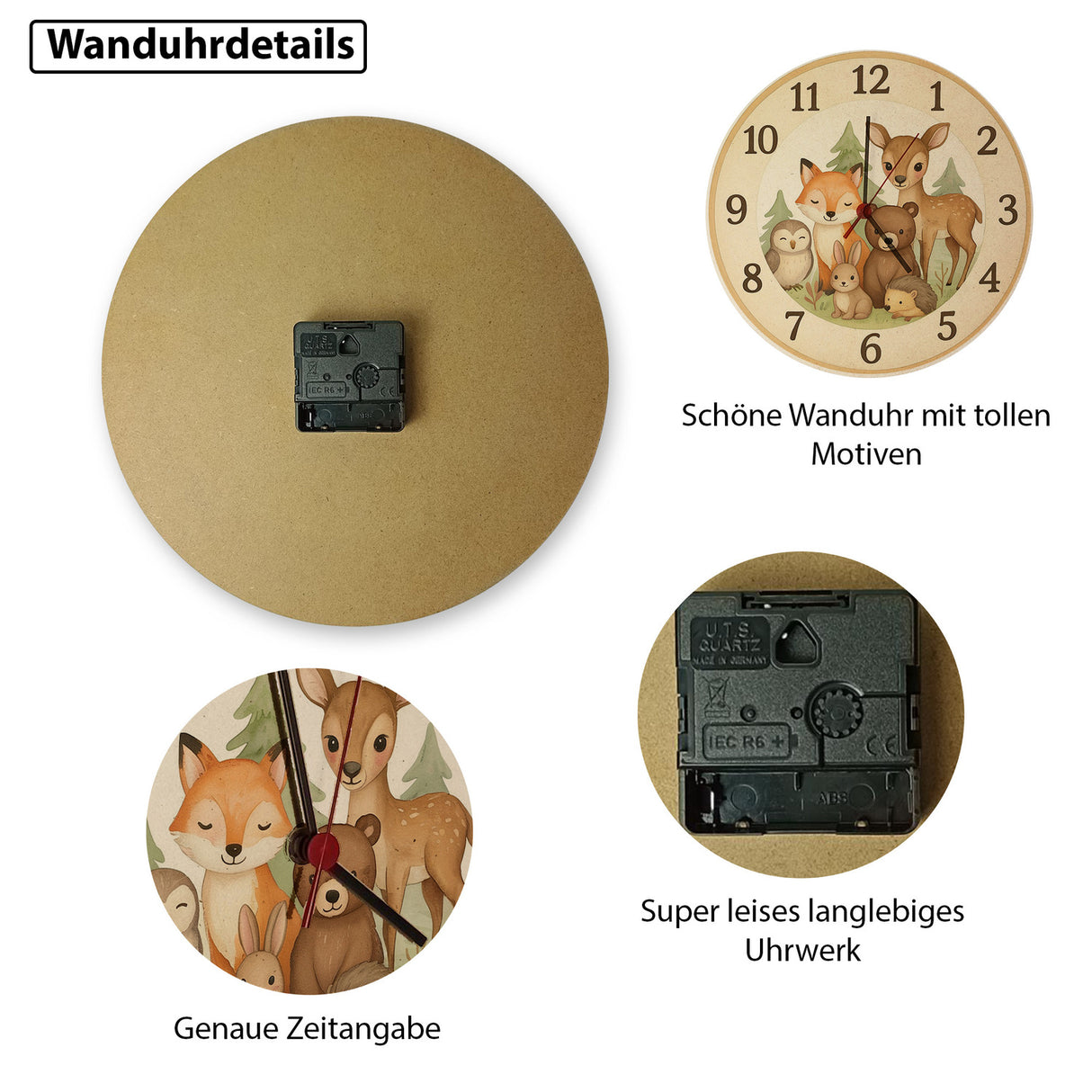 Waldtiere Aquarellstil Wanduhr für Tierliebhaber