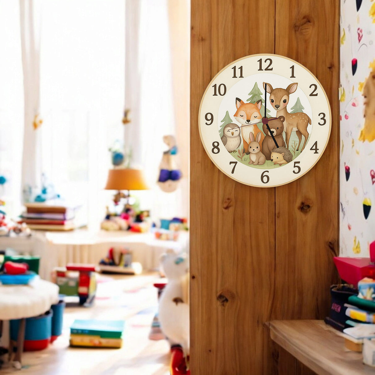 Waldtiere Aquarellstil Wanduhr für Tierliebhaber