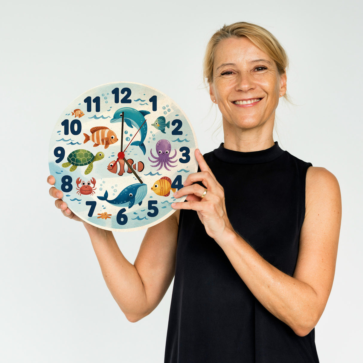 Meerestiere Aquarellstil Kinder Wanduhr
