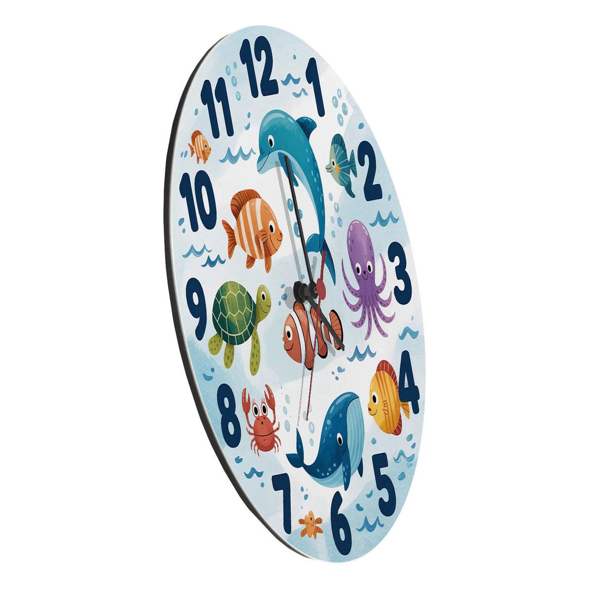 Meerestiere Aquarellstil Kinder Wanduhr