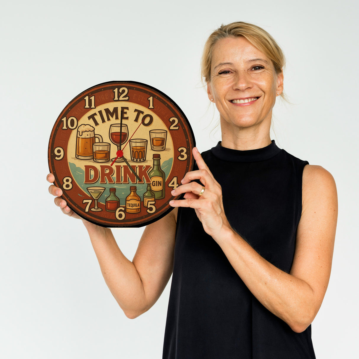 Time to drink Vintage Wanduhr Bier Weinglas