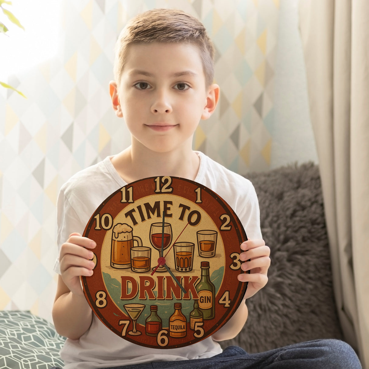 Time to drink Vintage Wanduhr Bier Weinglas