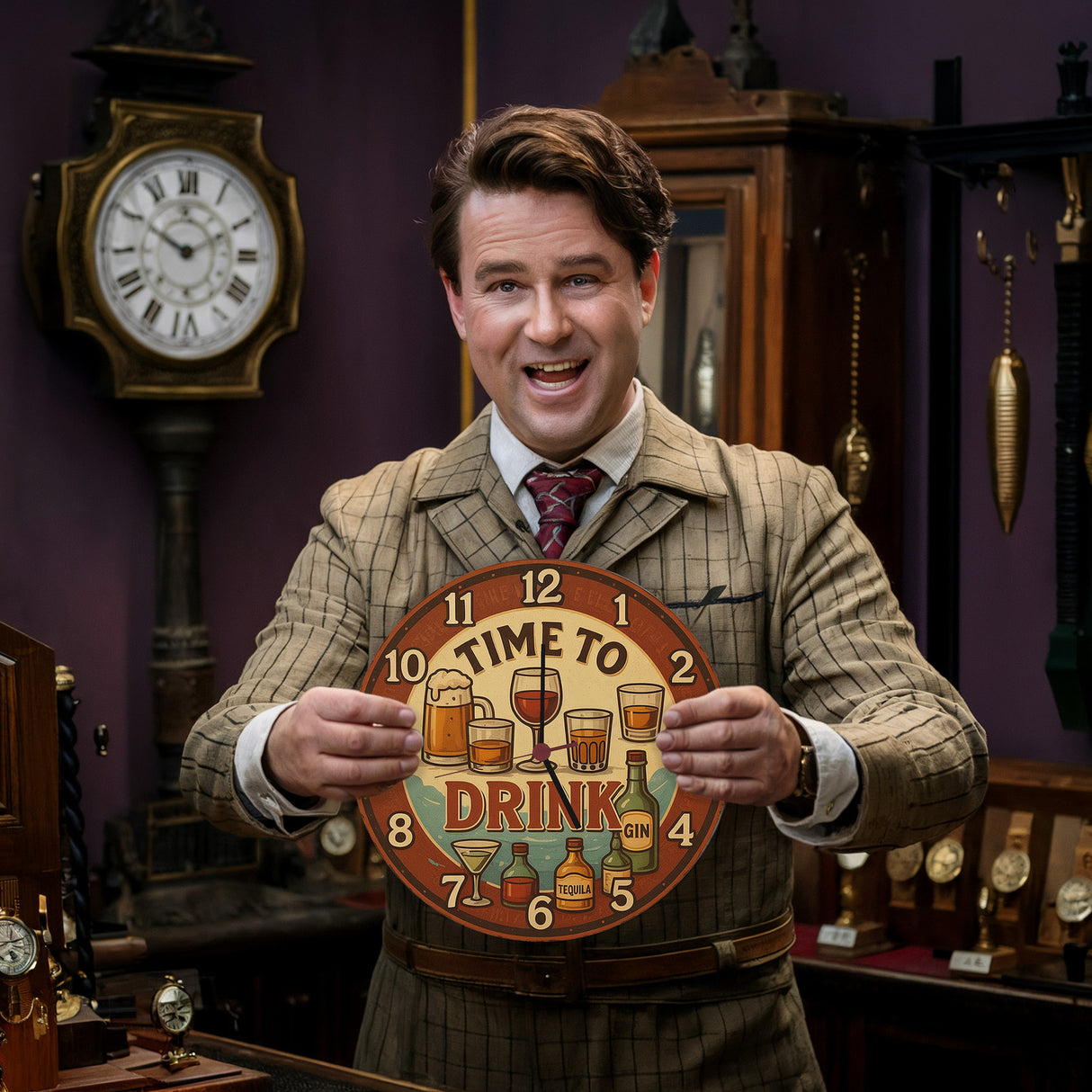 Time to drink Vintage Wanduhr Bier Weinglas