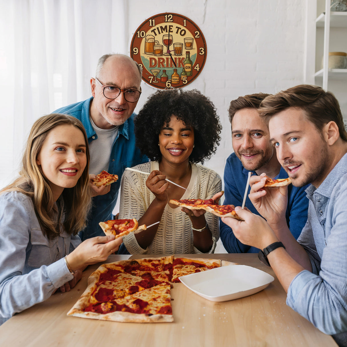 Time to drink Vintage Wanduhr Bier Weinglas